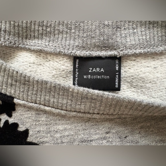 Zara women's sweatshirt grey with black velvet detail Size L - Picture 4 of 9